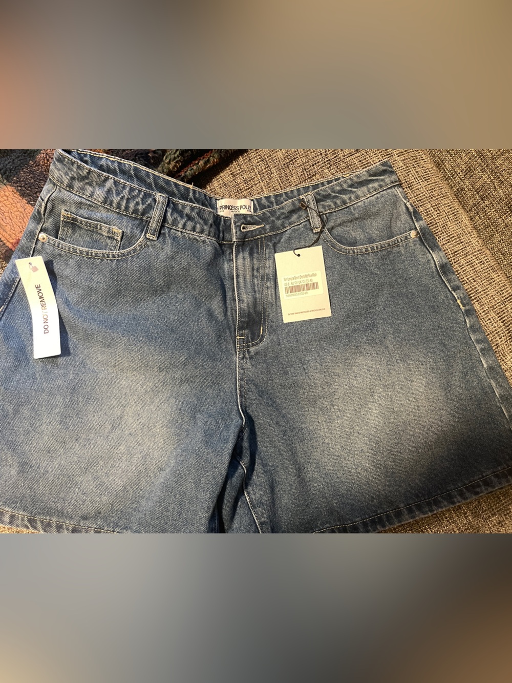 Princess Polly Longline denim shorts mid-blue wash